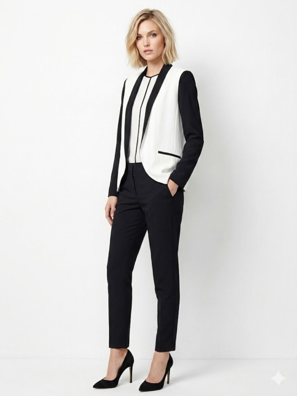 🔴Forever 21 | Black Sleeves White Tux Contrast Blazer | Size M